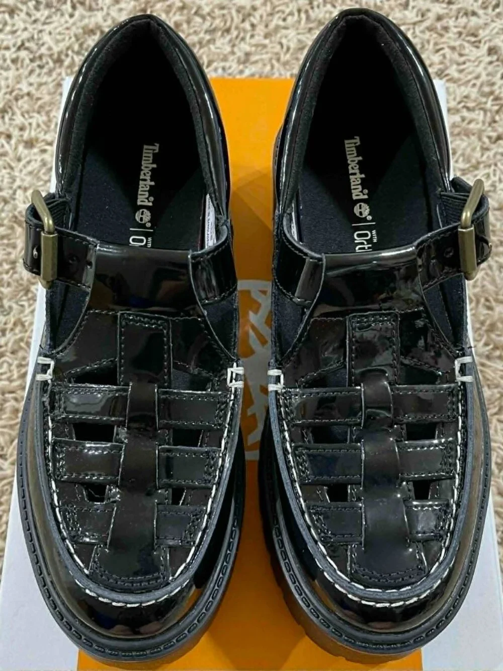 Timberland Women's Patent Leather Stone Street Platform Buckle Shoes, Size 7